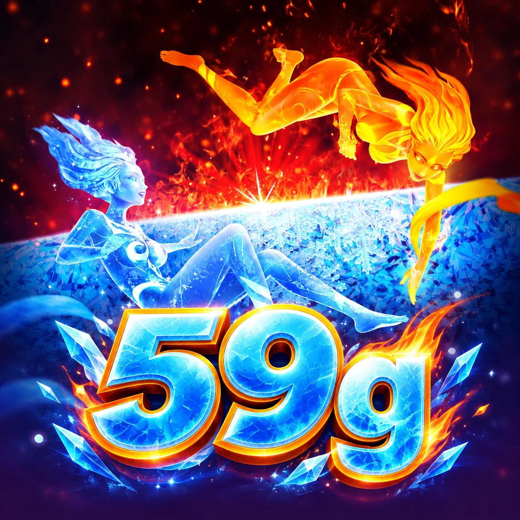 โลโก้ 59g กับธีมการปะทะของพลังน้ำแข็งและเปลวไฟในเกม Guardians of Ice and Fire